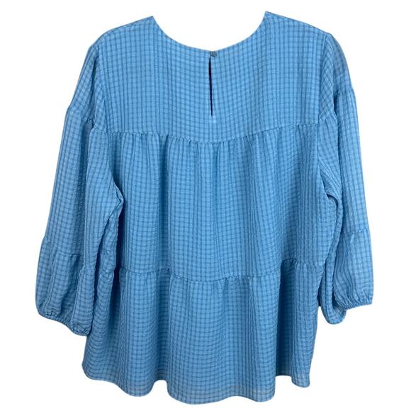 Calvin Klein Tiered Baby Doll Blouse Slate Blue Size XL Boho Relaxed Fall Style - Picture 2 of 8